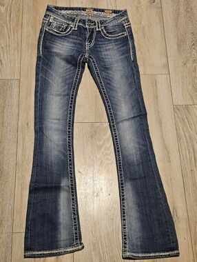 Studio 5 Slim Boot Blue Jeans Women's 25 Embellished Pockets Thick Stitch